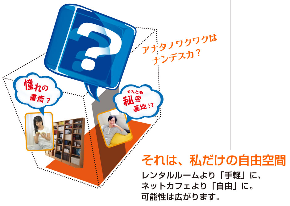 それは、私だけの自由空間 レンタルルームより「手軽」に、ネットカフェより「自由」に。可能性は広がります。